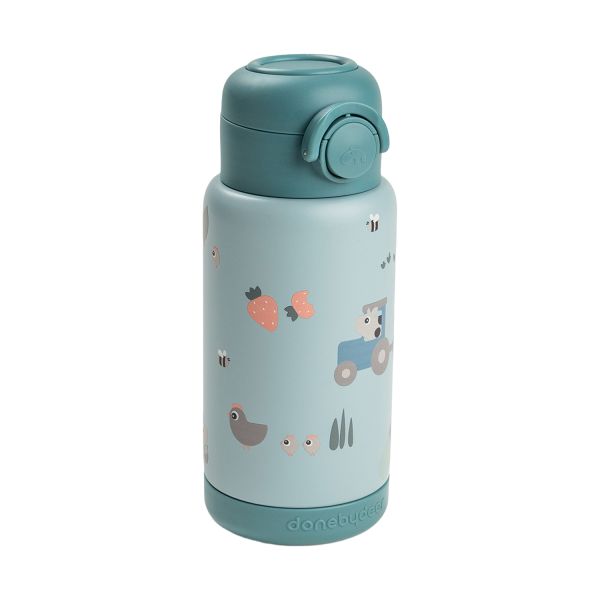 Done By Deer Thermos Drinkfles Rietje - 340 ml - Tiny Farm - Blue Done By Deer Thermos Drinkfles Rietje - 340 ml - Tiny Farm - Blue