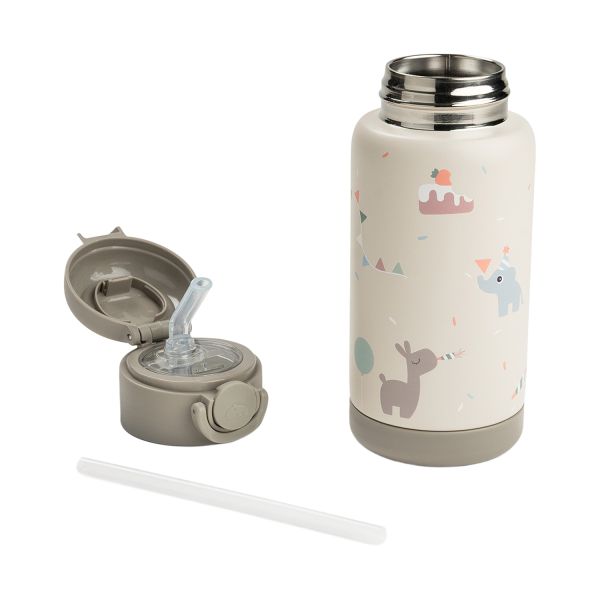 Done By Deer Thermos Drinkfles Rietje - 340 ml - Celebration - Sand Done By Deer Thermos Drinkfles Rietje - 340 ml - Celebration - Sand