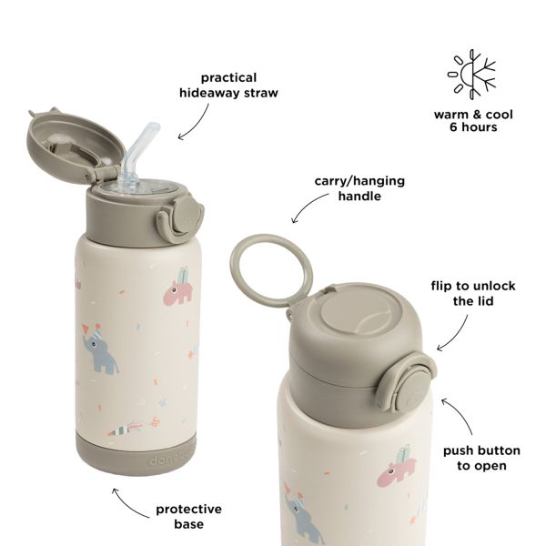 Done By Deer Thermos Drinkfles Rietje - 340 ml - Celebration - Sand Done By Deer Thermos Drinkfles Rietje - 340 ml - Celebration - Sand