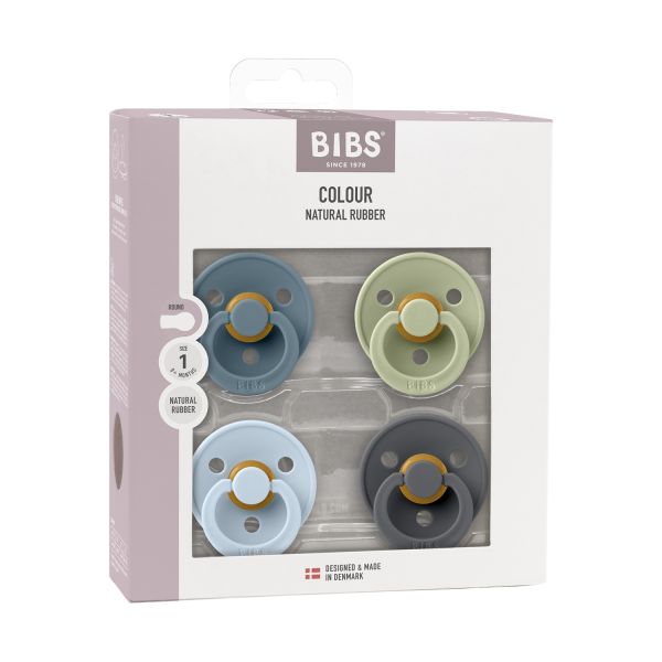 BiBs Colour Fopspeen - Rond - 4 Stuks - 0-6 Mnd - Petrol/Sage/Baby Blue/Iron 