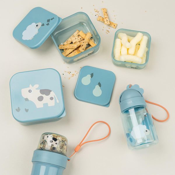 Done By Deer Tiny Farm Snack Box - 3 Stuks - Blue Done By Deer Tiny Farm Snack Box - 3 Stuks - Blue