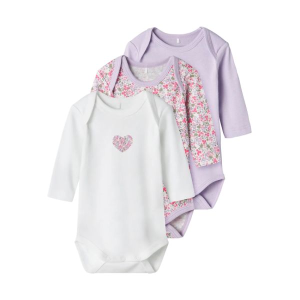 Name It Romper 3-Pack - Petit Flower - Pastel Lilac - Maat 50 Name It Romper 3-Pack - Petit Flower - Pastel Lilac - Maat 50