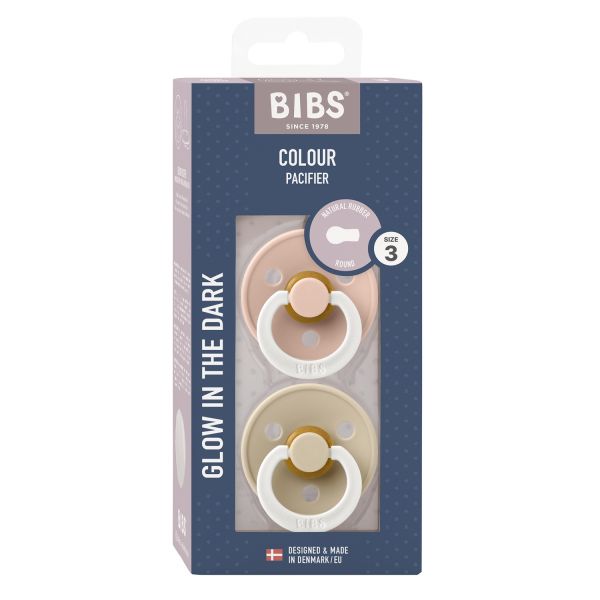 BiBs Glow In The Dark Fopspeen - Rond - 2 Stuks - 18+ Mnd - Blush/Vanilla BiBs Glow In The Dark Fopspeen - Rond - 2 Stuks - 18+ Mnd - Blush/Vanilla