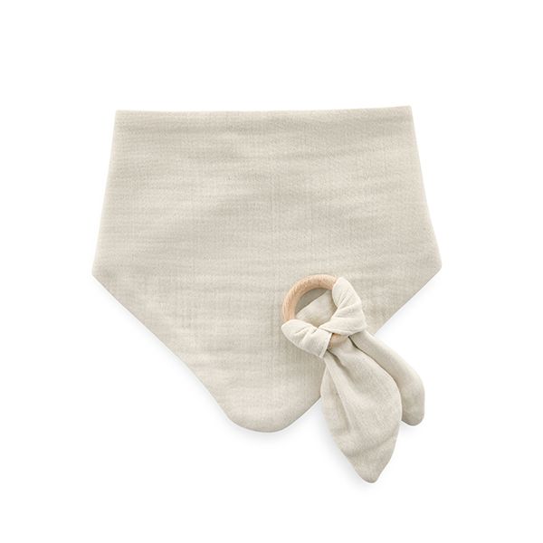 Babyjem Bandana Slab Met Houten Bijtring Ecru
