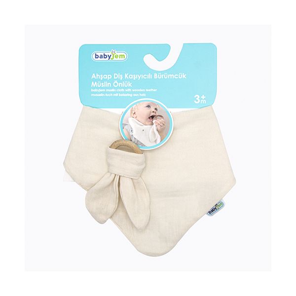 Babyjem Bandana Slab Met Houten Bijtring Ecru
