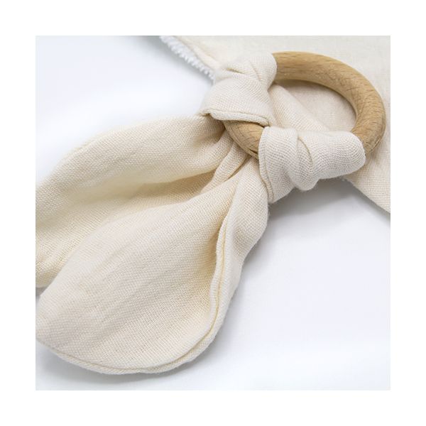Babyjem Bandana Slab Met Houten Bijtring Ecru