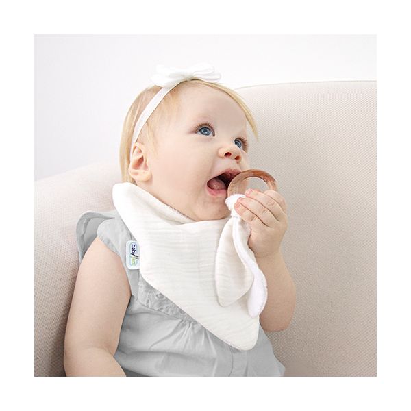 Babyjem Bandana Slab Met Houten Bijtring Ecru