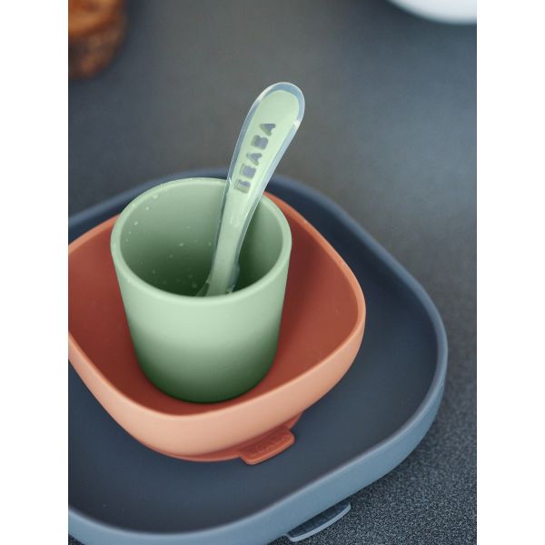 Beaba Eetset Siliconen Mineraal Grijs/Groen/Terracotta 4Delig