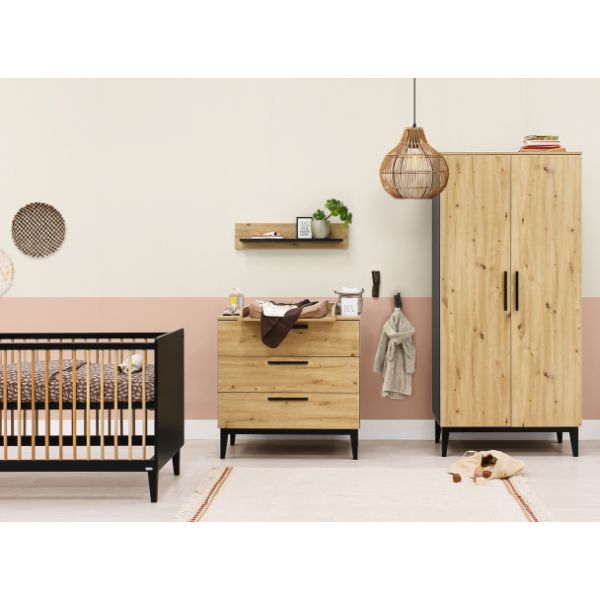 ToiToiKids Hanglegkast 2 Deurs Xem Mat Zwart/Eiken ToiToiKids Hanglegkast 2 Deurs Xem Mat Zwart/Eiken