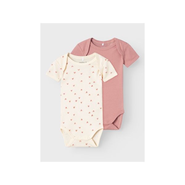 Name It Romper Korte Mouw Hearts 2-Pack Buttercream 62 Name It Romper Korte Mouw Hearts 2-Pack Buttercream 62