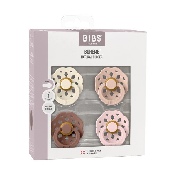 BiBs Boheme Fopspeen - Rond - 4 Stuks - 6-18 Mnd - Ivory/Blush/Woodchuck/Blossom BiBs Boheme Fopspeen - Rond - 4 Stuks - 6-18 Mnd - Ivory/Blush/Woodchuck/Blossom