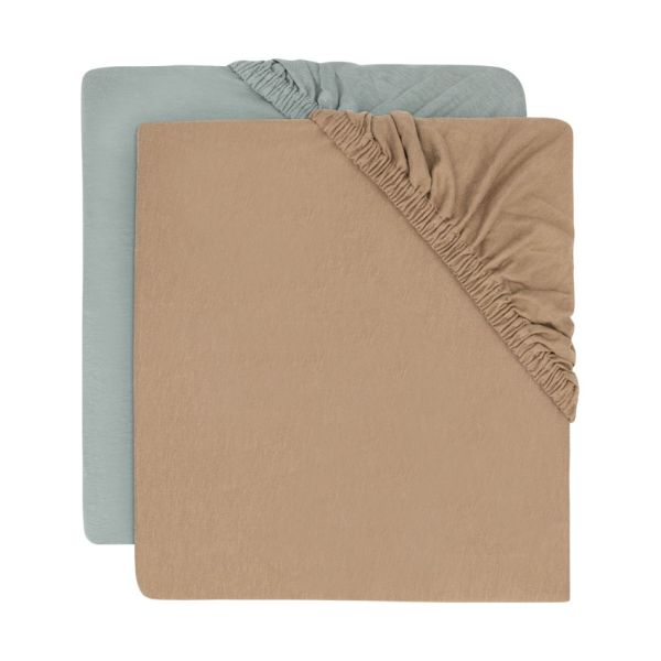 Jollein Hoeslaken Jersey - 2 Stuks - 70/75 x 140/150 cm - Sea Green/Biscuit 