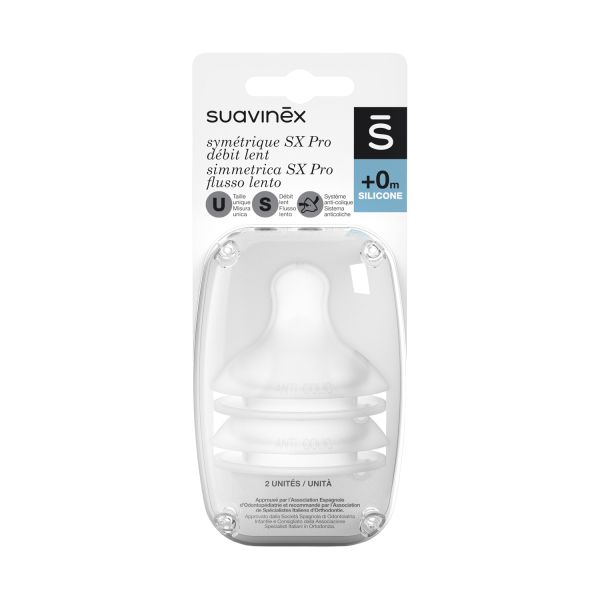 Suavinex SX Pro Flesspenen Symmetrisch - Slow Flow - 2 Stuks - Silicone Suavinex SX Pro Flesspenen Symmetrisch - Slow Flow - 2 Stuks - Silicone