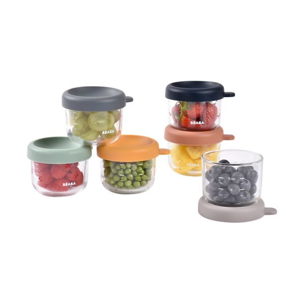 Beaba Glazen Bewaarpotje 150 ml - 6 Stuks - Color Mix