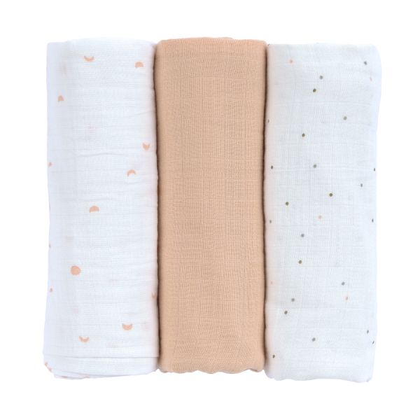 Lässig Swaddle & Burp L Multidoek - GOTS - 3pcs - 85 x 85 cm - Moon Peach