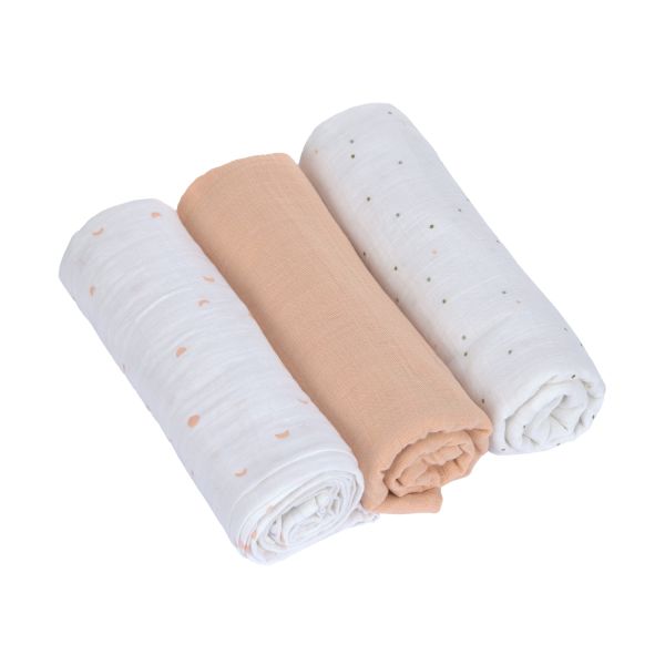 Lässig Swaddle & Burp L Multidoek - GOTS - 3pcs - 85 x 85 cm - Moon Peach