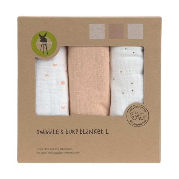 Lässig Swaddle & Burp L Multidoek - GOTS - 3pcs - 85 x 85 cm - Moon Peach
