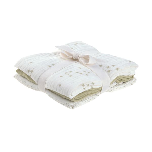 Lässig Swaddle & Burp M Multidoek - GOTS - 3pcs - 60 x 60 cm - Leave Olive / Milky Lässig Swaddle & Burp M Multidoek - GOTS - 3pcs - 60 x 60 cm - Leave Olive / Milky