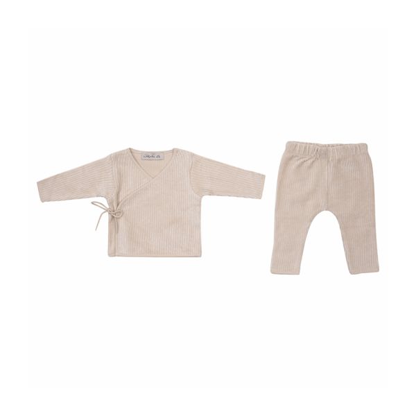 Witlof For Kids Velvet Rib Overslagtruitje + Broekje - Maat 62/68 - Soft Sand