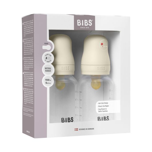 BIBS Fles - Slow Flow - 2 Pack - 150 ml - Latex - Ivory BIBS Fles - Slow Flow - 2 Pack - 150 ml - Latex - Ivory