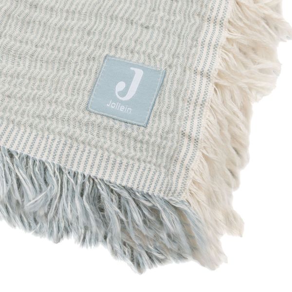 Jollein Deken Wieg - 75 x 100 cm - Fringe Stripe Sea Green/Ivory GOTS 