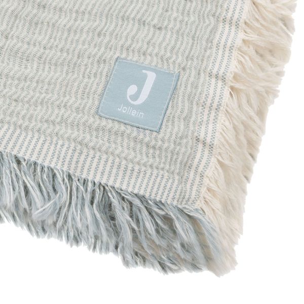 Jollein Deken Ledikant - 120 x 120 cm Fringe Stripe Sea Green/Ivory GOTS 