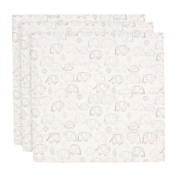 Jollein Tetra Doek Small 70x70 cm - Elephant Tales – 3 Stuks Jollein Tetra Doek Small 70x70 cm - Elephant Tales – 3 Stuks