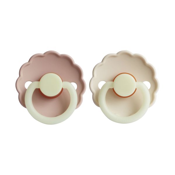 Frigg Daisy Glow In The Dark Fopspeen - 2 Stuks - 6-18 Mnd - Cream/Blush Frigg Daisy Glow In The Dark Fopspeen - 2 Stuks - 6-18 Mnd - Cream/Blush