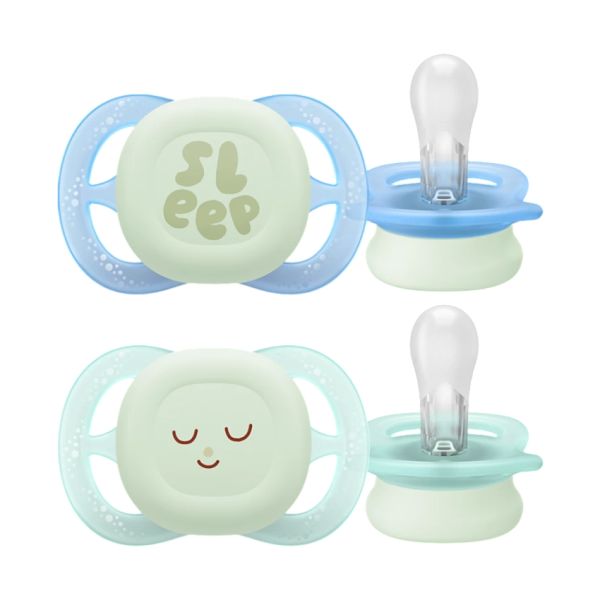 Philips Avent Glow In The Dark Ultra Air Fopspeen - Symmetrisch - 2 Stuks - 0-2 Mnd - Groen/Blauw