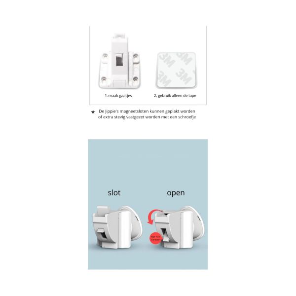 Jippie's Zelfklevend Magneetslot - 4 Stuks + 1 Sleutel Jippie's Zelfklevend Magneetslot - 4 Stuks + 1 Sleutel