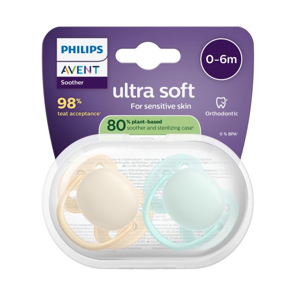 Philips Avent Ultra Soft Fopspeen - 0-6 Mnd - 2 Stuks - Plant-based Philips Avent Ultra Soft Fopspeen - 0-6 Mnd - 2 Stuks - Plant-based