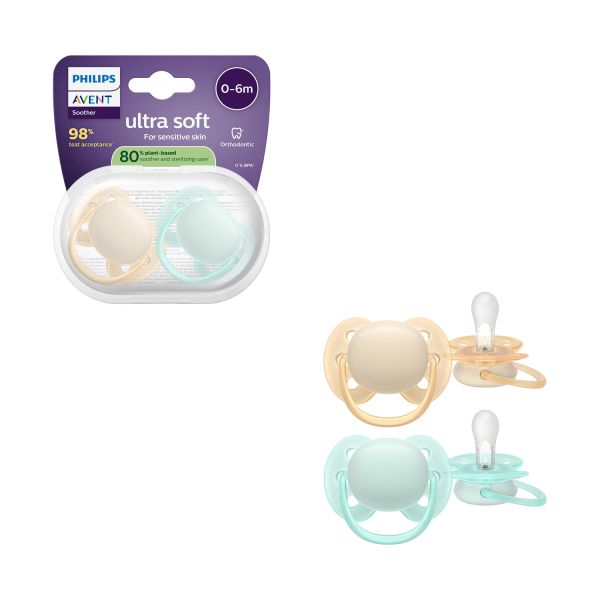 Philips Avent Ultra Soft Fopspeen - 0-6 Mnd - 2 Stuks - Plant-based Philips Avent Ultra Soft Fopspeen - 0-6 Mnd - 2 Stuks - Plant-based
