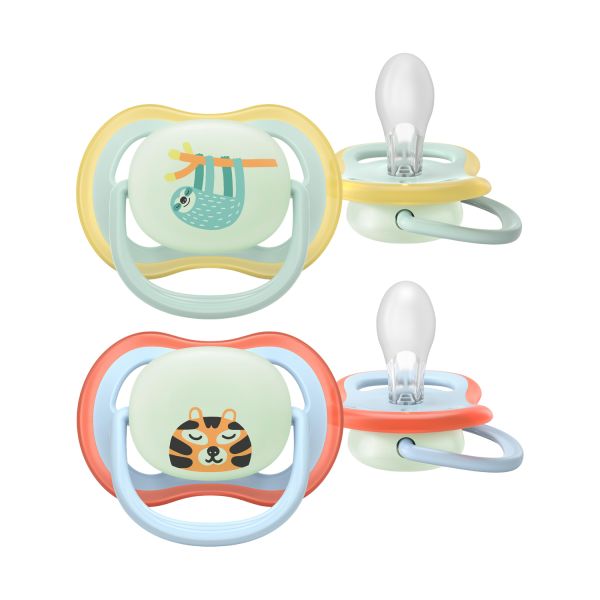 Philips Avent Ultra Air Fopspeen - 0-6 Mnd - 2 Stuks - Plant-based - Glow In The Dark Philips Avent Ultra Air Fopspeen - 0-6 Mnd - 2 Stuks - Plant-based - Glow In The Dark