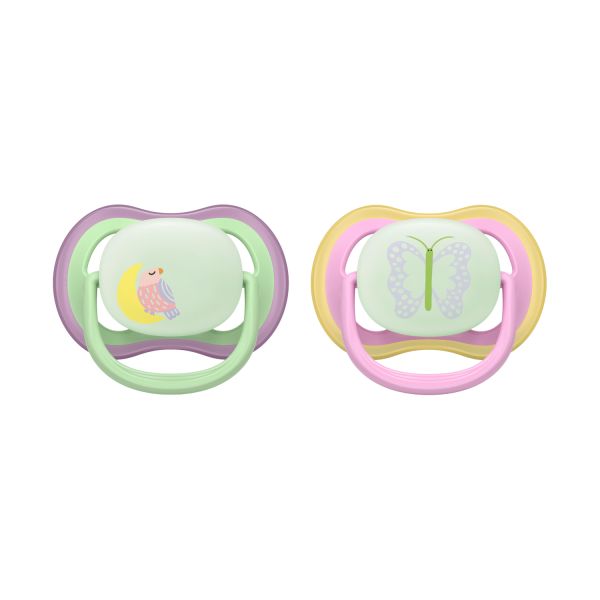 Philips Avent Ultra Air Fopspeen - 6-18 Mnd - 2 Stuks - Plant-based - Glow In The Dark Philips Avent Ultra Air Fopspeen - 6-18 Mnd - 2 Stuks - Plant-based - Glow In The Dark