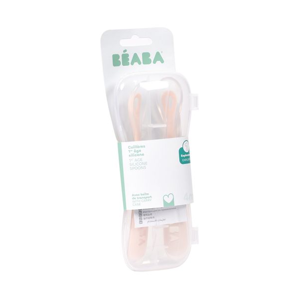 Beaba Siliconen Lepelset 1ste Leeftijd met Reisetui - Duo Cotton Candy / Marshmallow