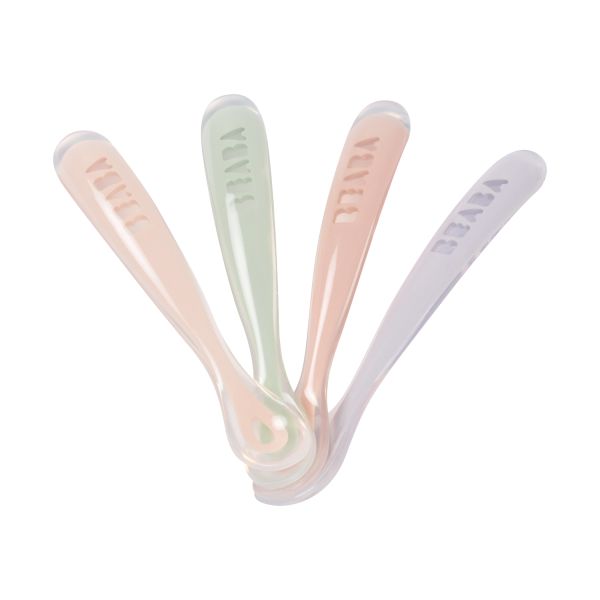 Beaba Set van 4 siliconenlepels 1ste leeftijd - Cotton Candy / Marshmellow / Grijsgroen / Lila