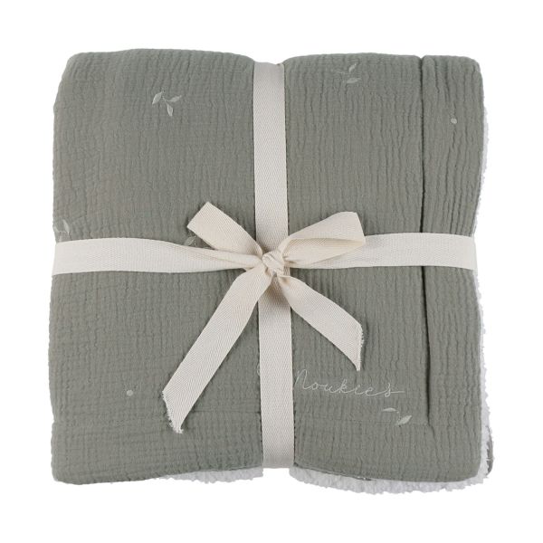 Noukie's F&O Deken - 100 x 140 cm -  Mousseline/Sherpa - Kaki 