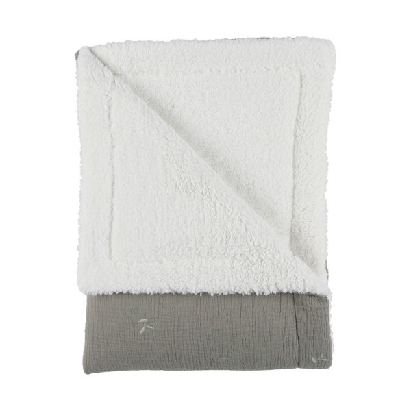 Noukie's F&O Deken - 100 x 140 cm -  Mousseline/Sherpa - Kaki 