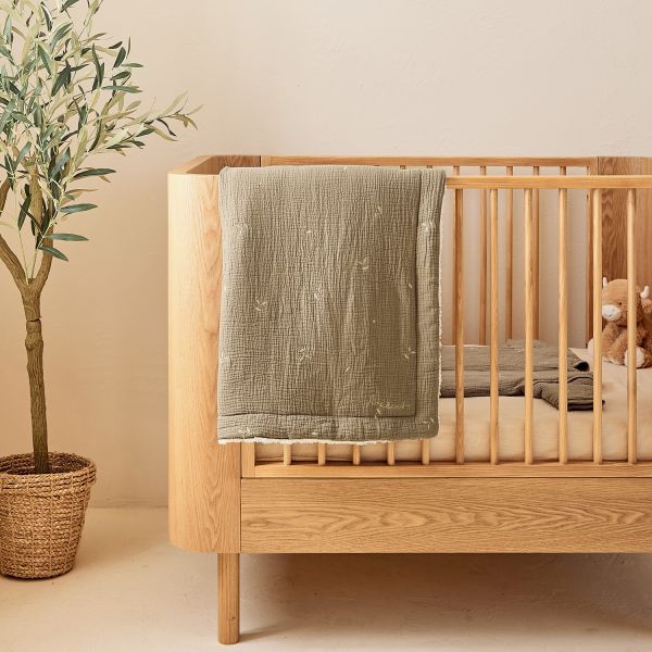 Noukie's F&O Deken - 100 x 140 cm -  Mousseline/Sherpa - Kaki 