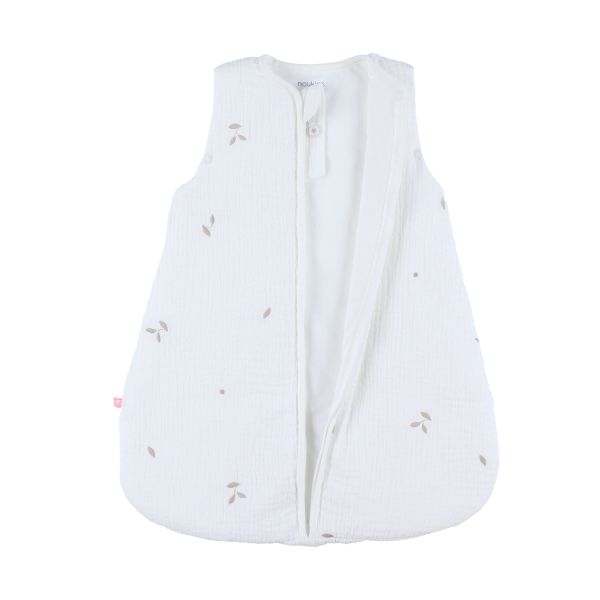 Noukie's F&O Slaapzak Met Borduursel - Maat 50 cm - Gewatteerde Mousseline - Wit 