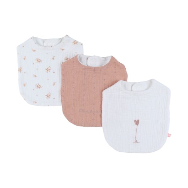 Noukie's Slabbetjes Set - Vintage Flowers - Wit/Roze