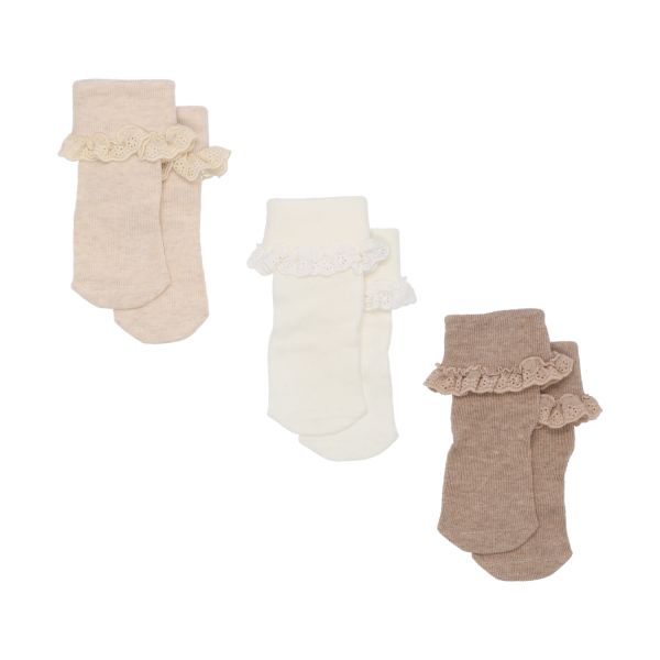 BD Collection Sokjes Kant - 3 Stuks - 0-6mnd - Multi Beige BD Collection Sokjes Kant - 3 Stuks - 0-6mnd - Multi Beige