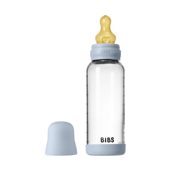 BIBS Fles - Medium Flow - Ronde Speen - 240 ml - Glas/Latex - Baby Blue BIBS Fles - Medium Flow - Ronde Speen - 240 ml - Glas/Latex - Baby Blue