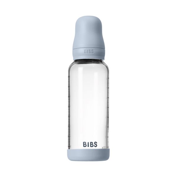 BIBS Fles - Medium Flow - Ronde Speen - 240 ml - Glas/Latex - Baby Blue BIBS Fles - Medium Flow - Ronde Speen - 240 ml - Glas/Latex - Baby Blue