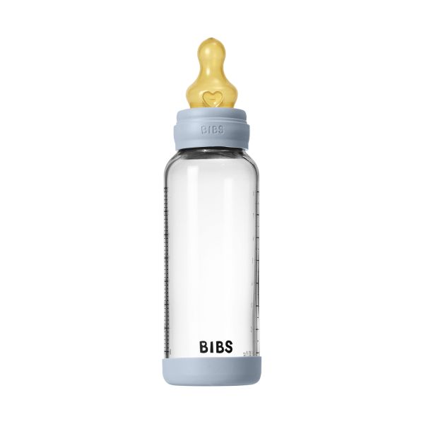 BIBS Fles - Medium Flow - Ronde Speen - 240 ml - Glas/Latex - Baby Blue BIBS Fles - Medium Flow - Ronde Speen - 240 ml - Glas/Latex - Baby Blue