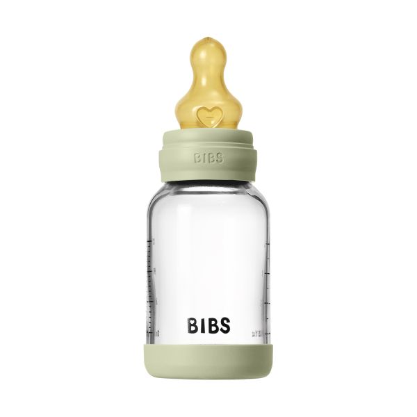 BIBS Fles - Slow Flow - Ronde Speen - 120 ml - Glas/Latex - Sage