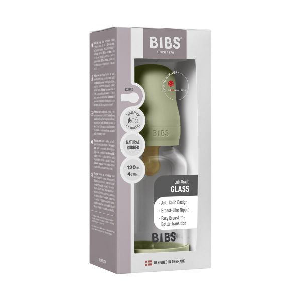 BIBS Fles - Slow Flow - Ronde Speen - 120 ml - Glas/Latex - Sage