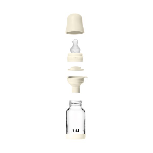 BIBS Fles - Slow Flow - Ronde Speen - 120 ml - Silicone/Glas - Ivory