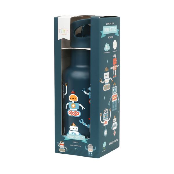 A Little Lovely Company RVS Drinkfles - Robots A Little Lovely Company RVS Drinkfles - Robots