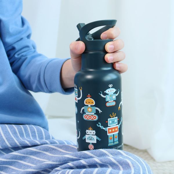 A Little Lovely Company RVS Drinkfles - Robots A Little Lovely Company RVS Drinkfles - Robots